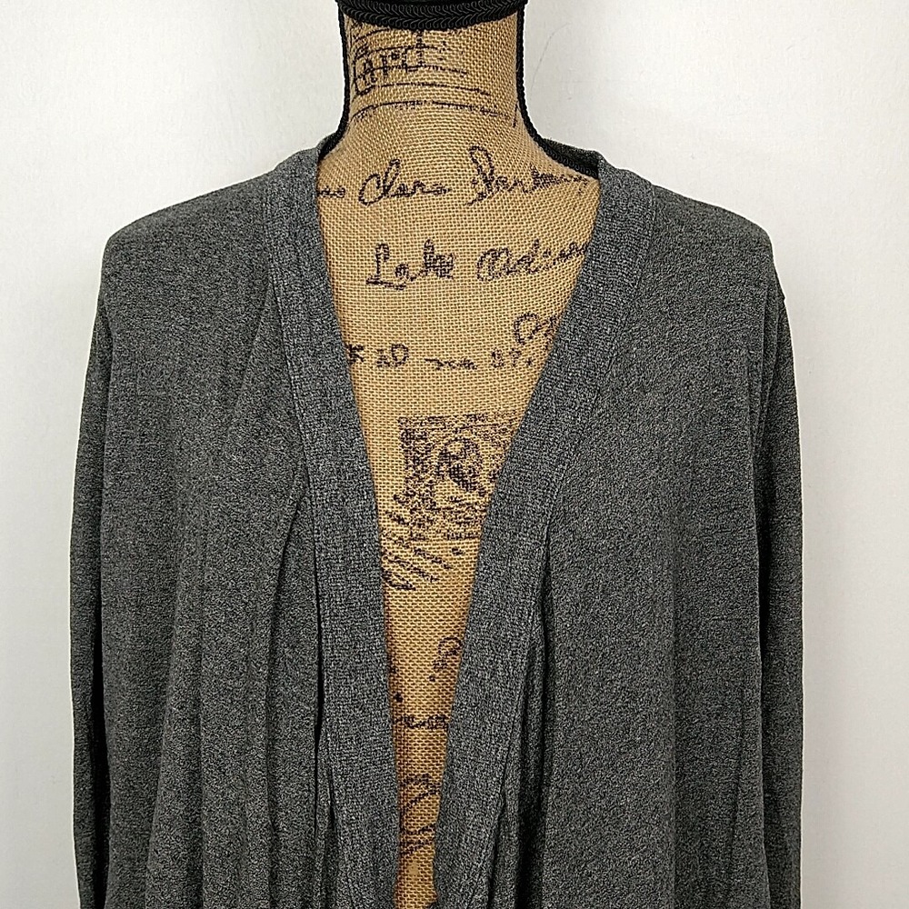 Lou & Grey Cardigan Women Small Gray Draped Open Front Heathered Long Sleeve - Picture 2 of 8